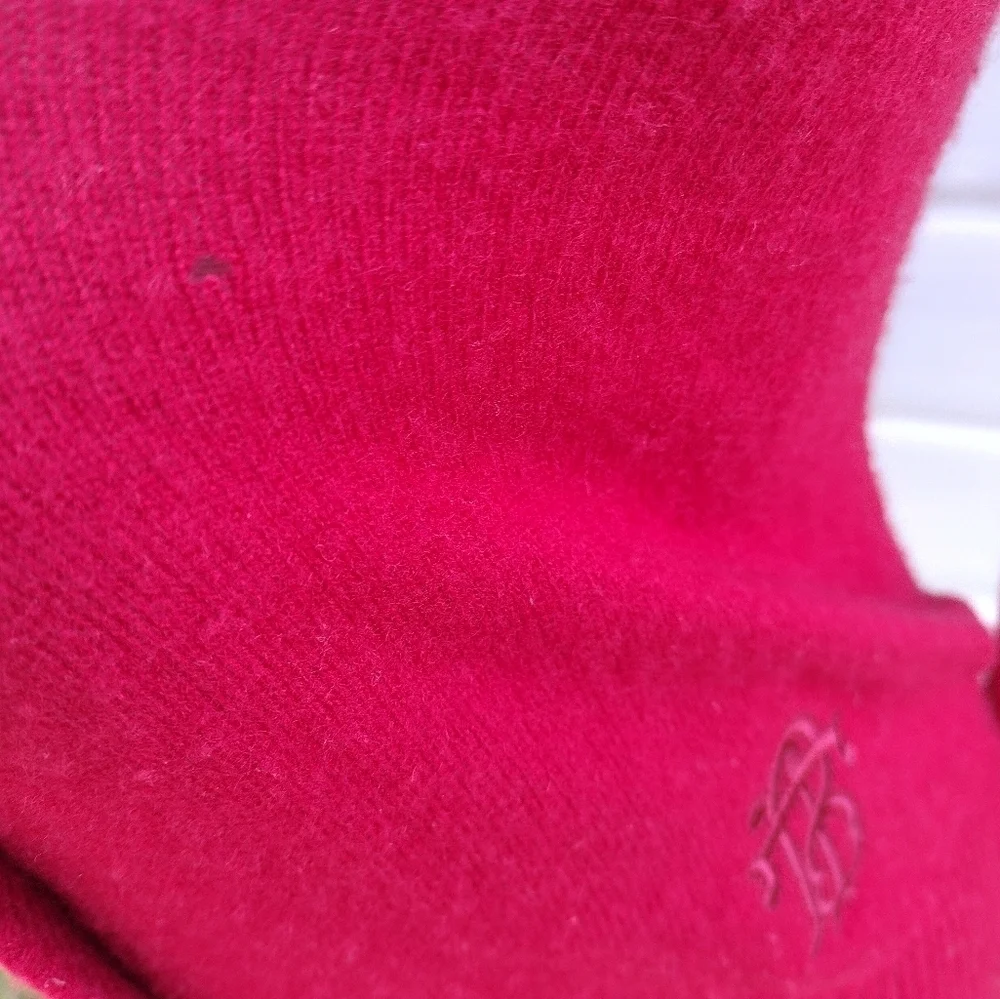 Tory Burch Inez Cashmere V Neck Logo Cardigan Red Size Small HOLE See Pics